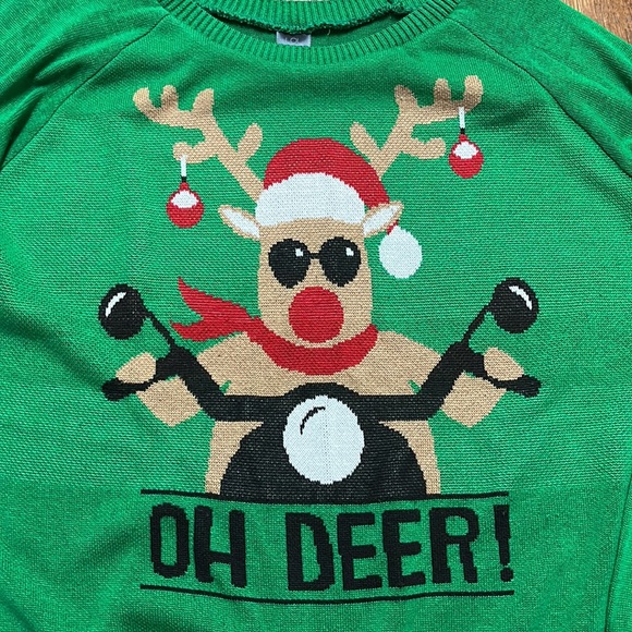 Reindeer on a Motorcycle Christmas sweater “Oh Deer” - Picture 2 of 3